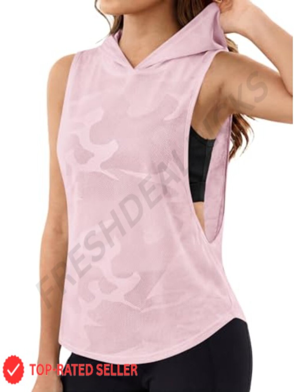 Hilinker Mesh Workout Tank Top Sleeveless Hooded Open Side Gym Shirt